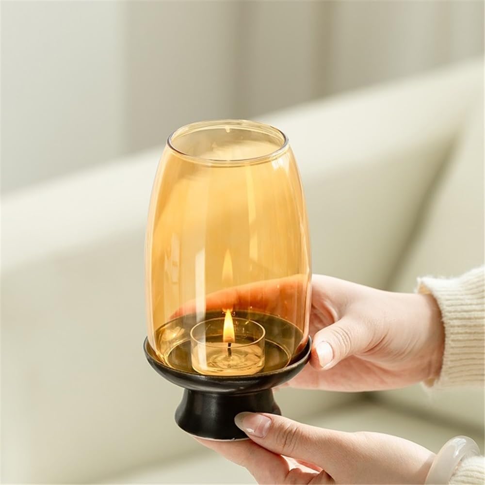 Candle Holders Ceramic Candle Holder with Glass Lampshade, Household Aromatherapy Candle Holder, Tea Room Decoration Decorative Candle Holder