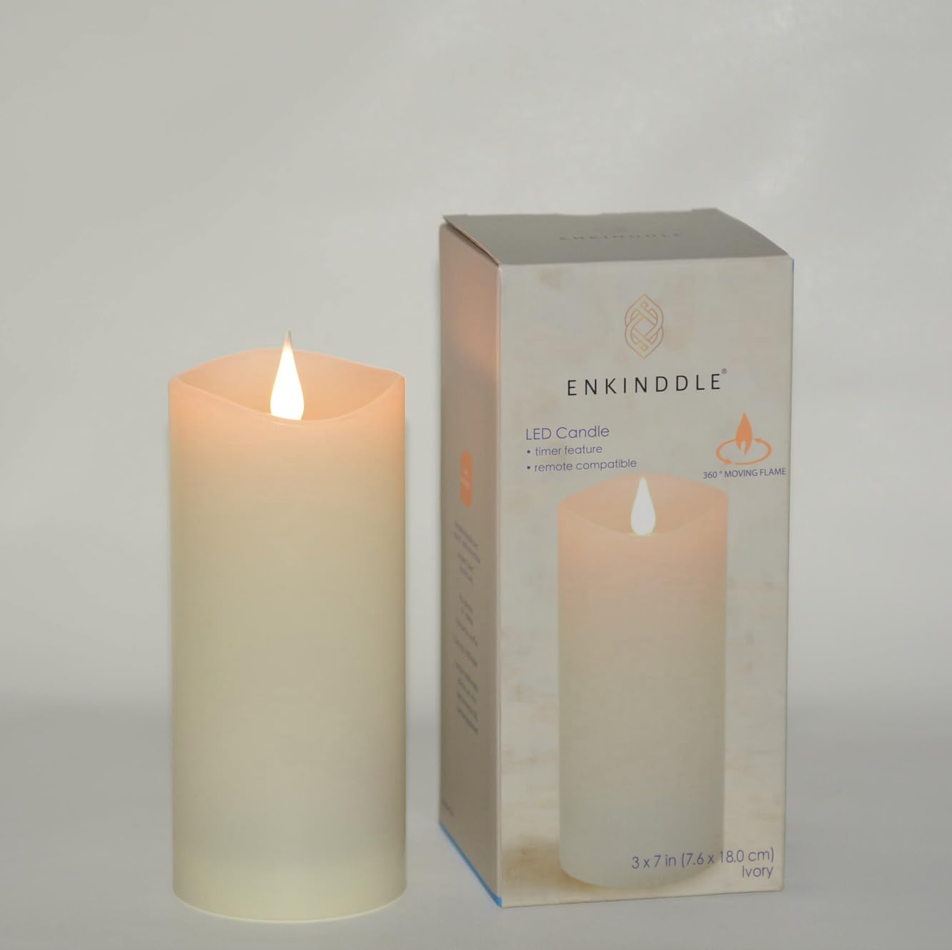 ENKINDDLE Tall Flameless Candles with Timer, 3D Moving Flame LED Pillar Candle, Real Wax Flickering Candle, Battery Operated, Ivory 3"x7" for Fireplace & Living Room Decor