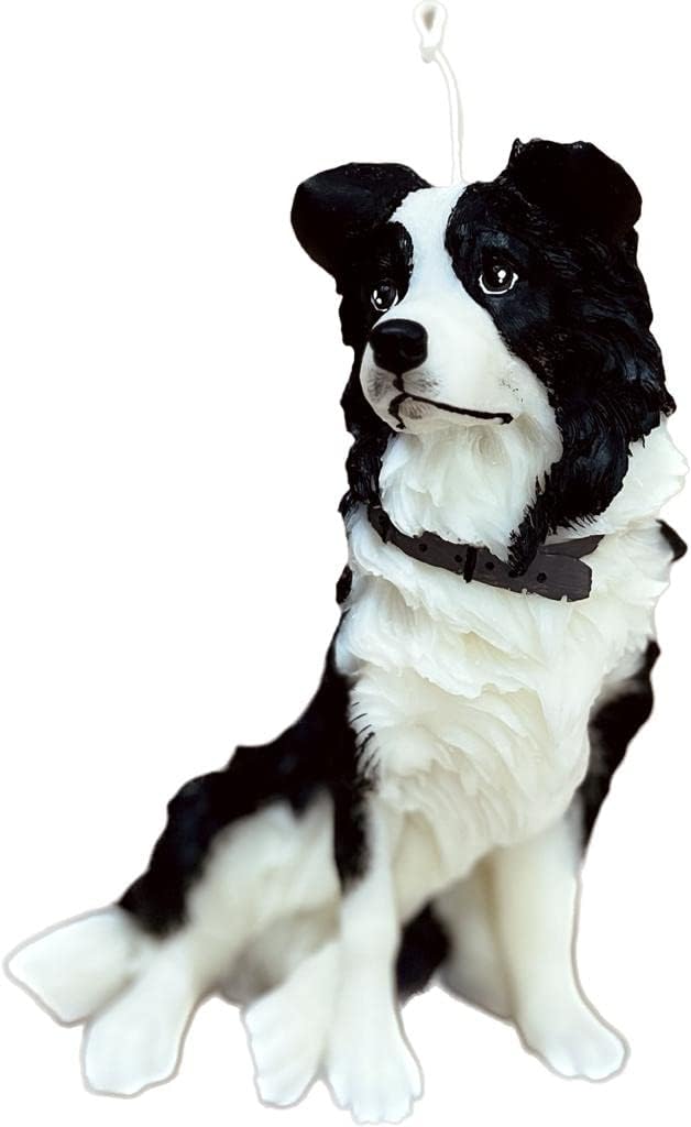 YMAR - Lavender Scented Decorative Candle in the Shape of a Border Collie Statue Realistic Sculpture Carved Animal Collectible Figurine for Home (Black and White)