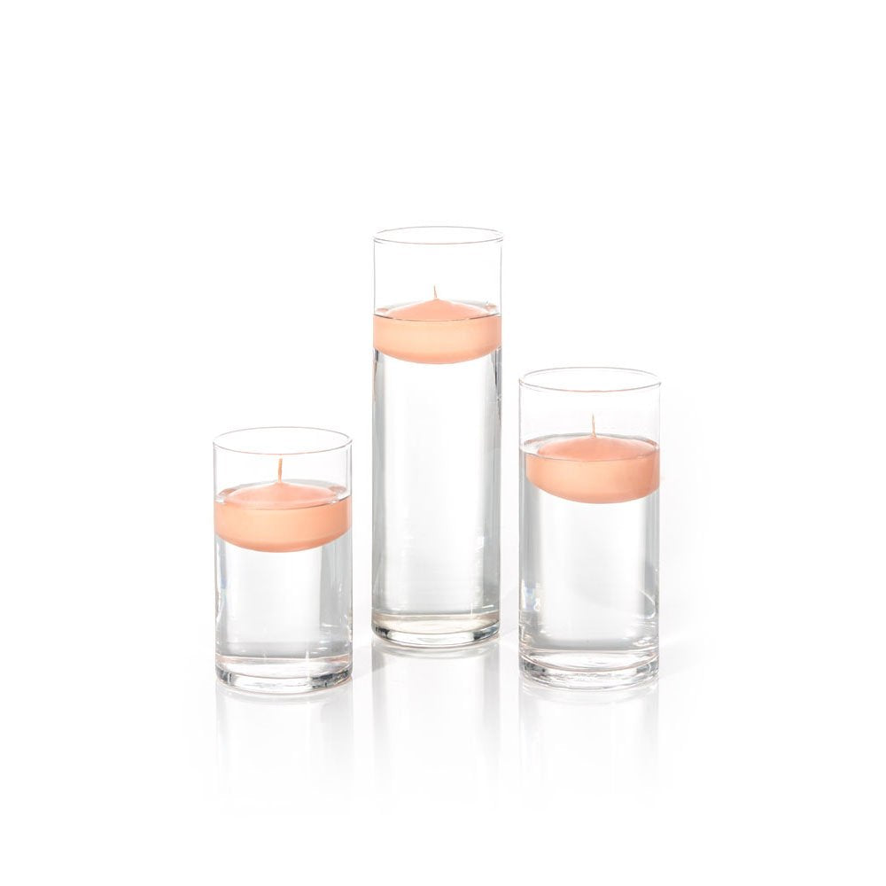 yummi Set of 18 Floating Candles and Cylinder Vases - Peach