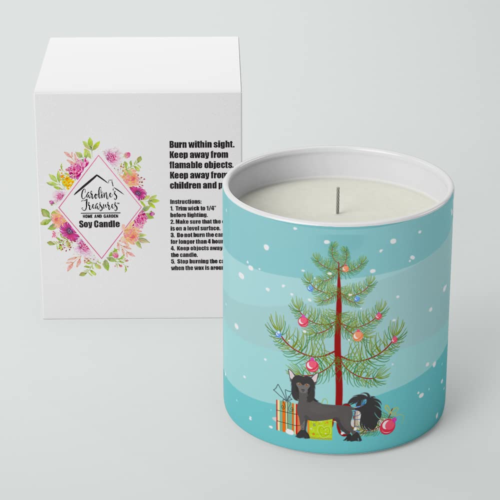 Caroline's Treasures CK3447CDL Chinese Crested Christmas Tree 10 oz Decorative Soy Candle Nature Soy Wax Essential Oil Home Decor Ideal for Bedroom Kitchen Bath Office Gift, 10 oz