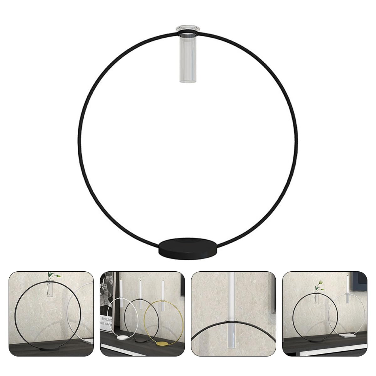 HINTRMENT Metal Round Candleholder Stand 9x28x29cm Black Base Decorative Candlestick Ornament for Flower Arrangement and Home Décor