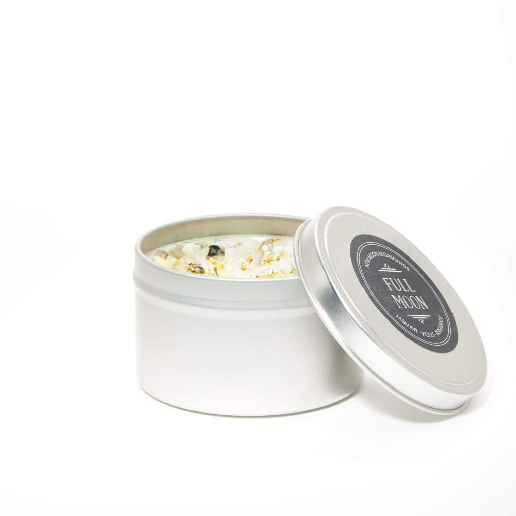 Full Moon Candle by New Moon Beginnings - Purification & Cleansing Candle - Crystal and Herb Candles - Aromatherapy Candles - soy candle, 8 Ounce Metal Tin