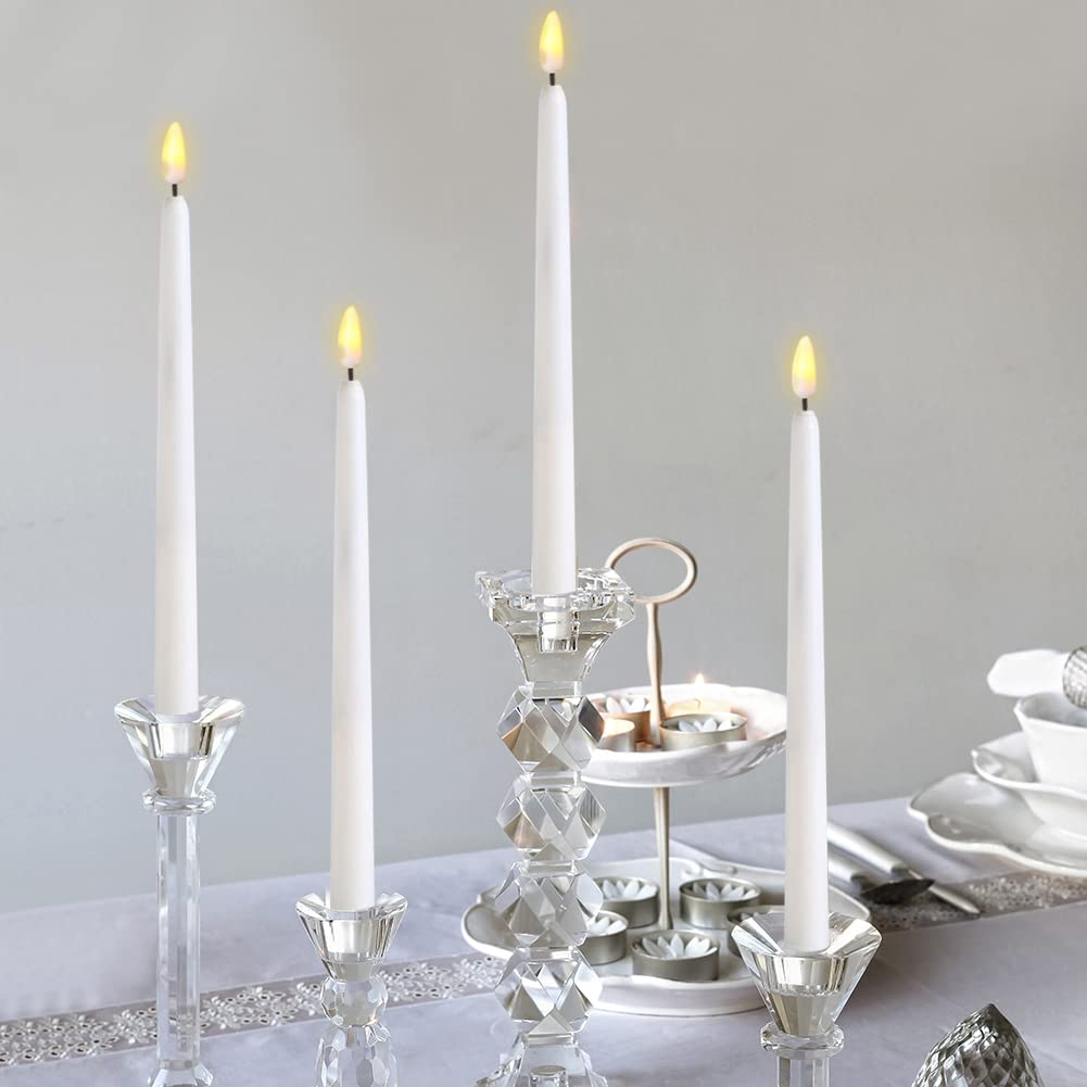 Ni-JASW White Flameless Taper Candles with Remote, Flickering Battery Powered LED Candlesticks Set of 4