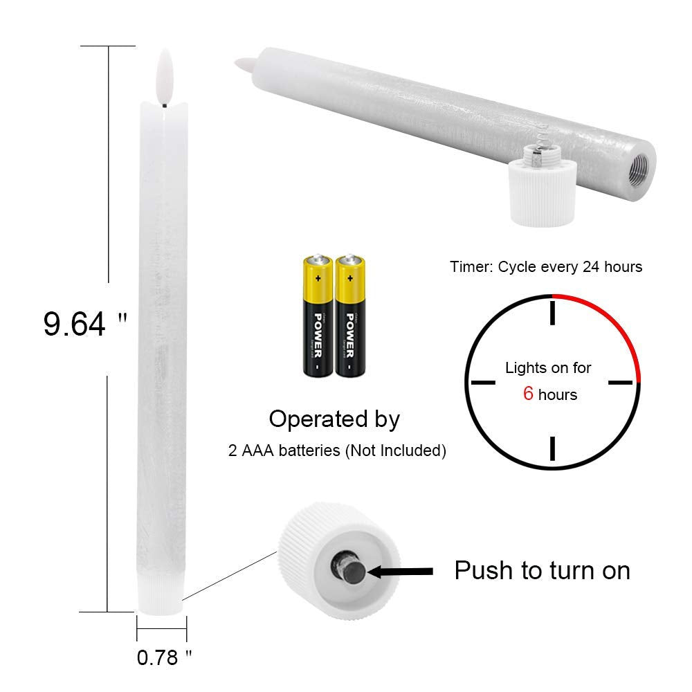 Wondise Flameless Taper Candles with Remote & Timer, 9 Inch Real Wax Silver Battery Operated LED Flickering Candles for Christmas Thanksgiving Decorations
