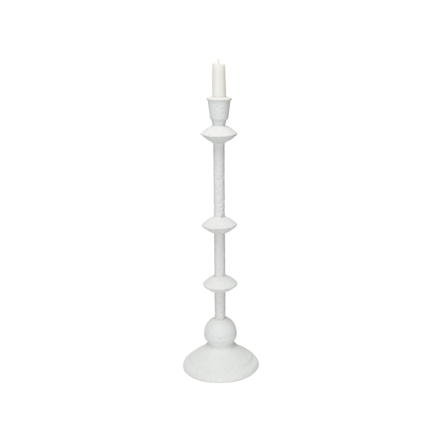 Creative Co-Op Tall Metal Taper Candle Holder in Sand Finish, Antique White