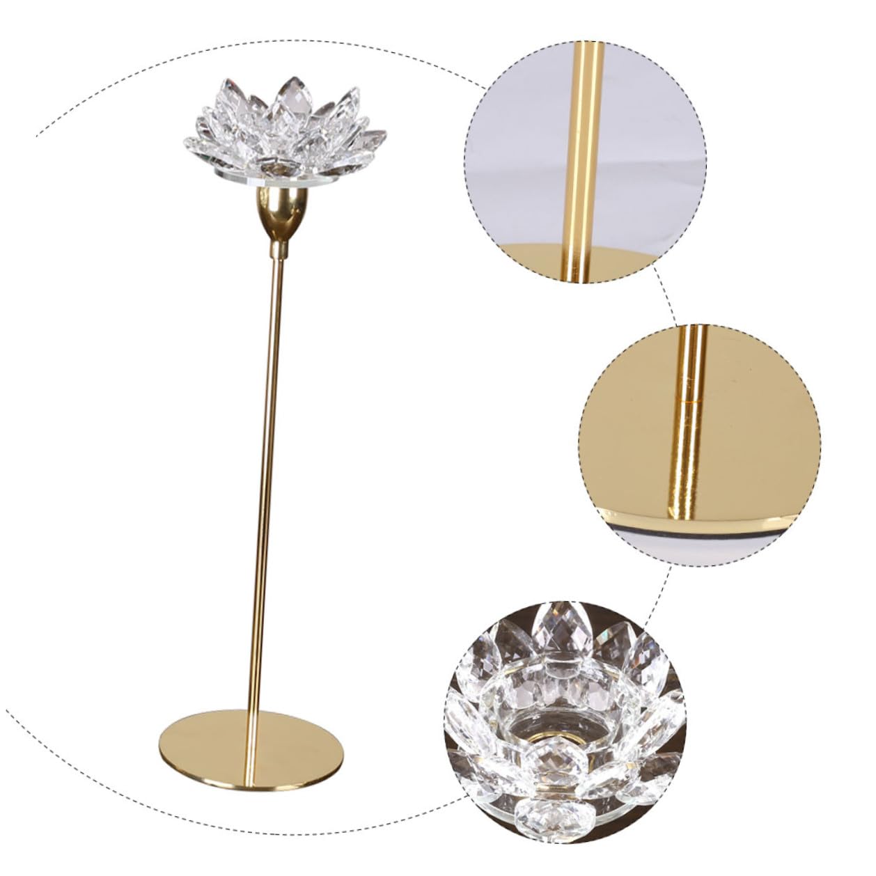 CALLARON Simple Metal Candlestick Crystal Lotus Candle Holder Small Gold Decorative Candle Stand for Dining Room Centerpiece Home Décor