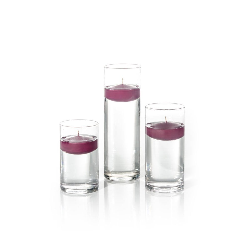 yummi Set of 18 Floating Candles and Cylinder Vases - Magenta