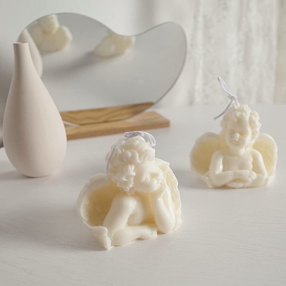 Angel 2 Pack Soy Scented Hand Carved Aesthetic Candles for Home Decor (Milk White)