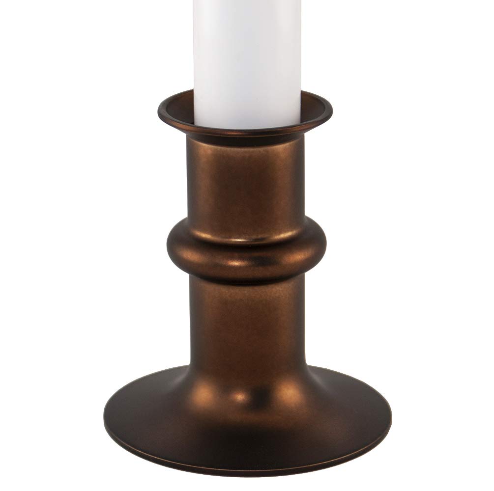 612 Vermont Ultra-Bright LED Window Candles with Timer, Battery Operated, Metal Base, White Candlestick, Adjustable Height (Pack of 4, Antique Bronze)