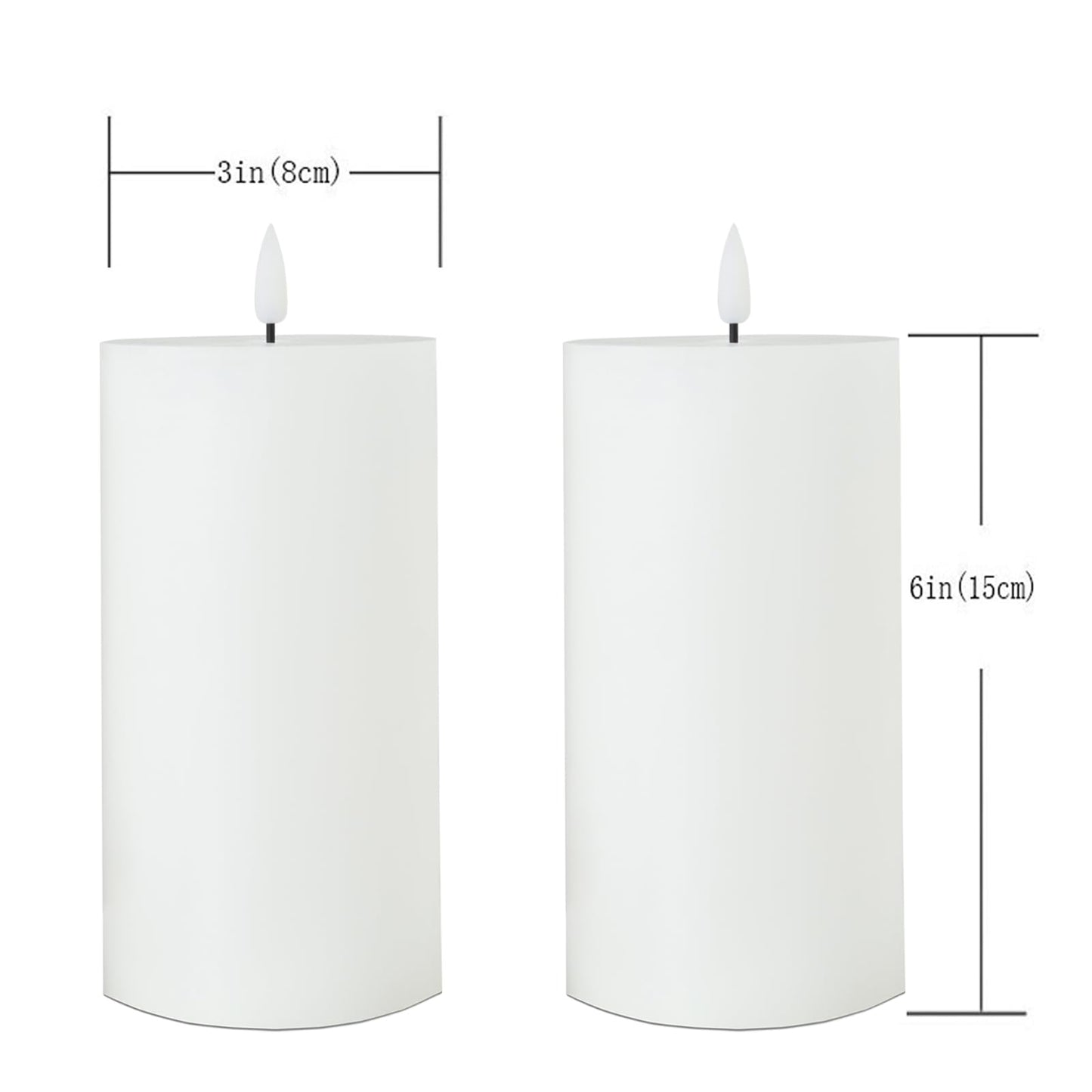 volnyus White Flameless Candles Set of 2 (3x6 inch) Flickering LED Wax Candles Battery Operated with Remote Control Timers for Night Light/Fireplace/Party Dimmable Pillar Candles Flat top