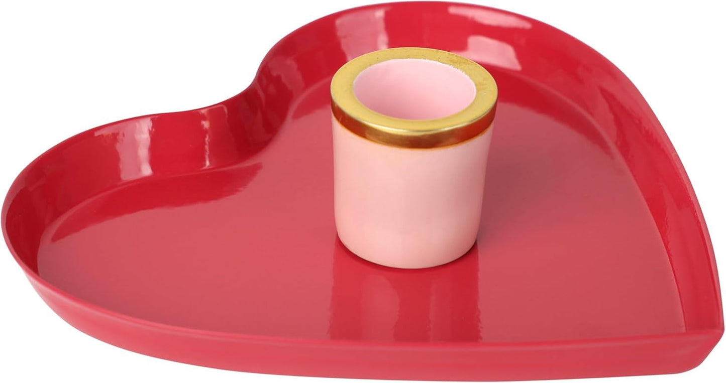 Talking Tables Enamel Heart Shaped Candle Holder, Red and Gold, Hand Painted Glossy Finish, Valentines Day Gift Wedding Table Decorations Romantic Taper Candle Stand Decorative Centrepiece 4.7 Inches