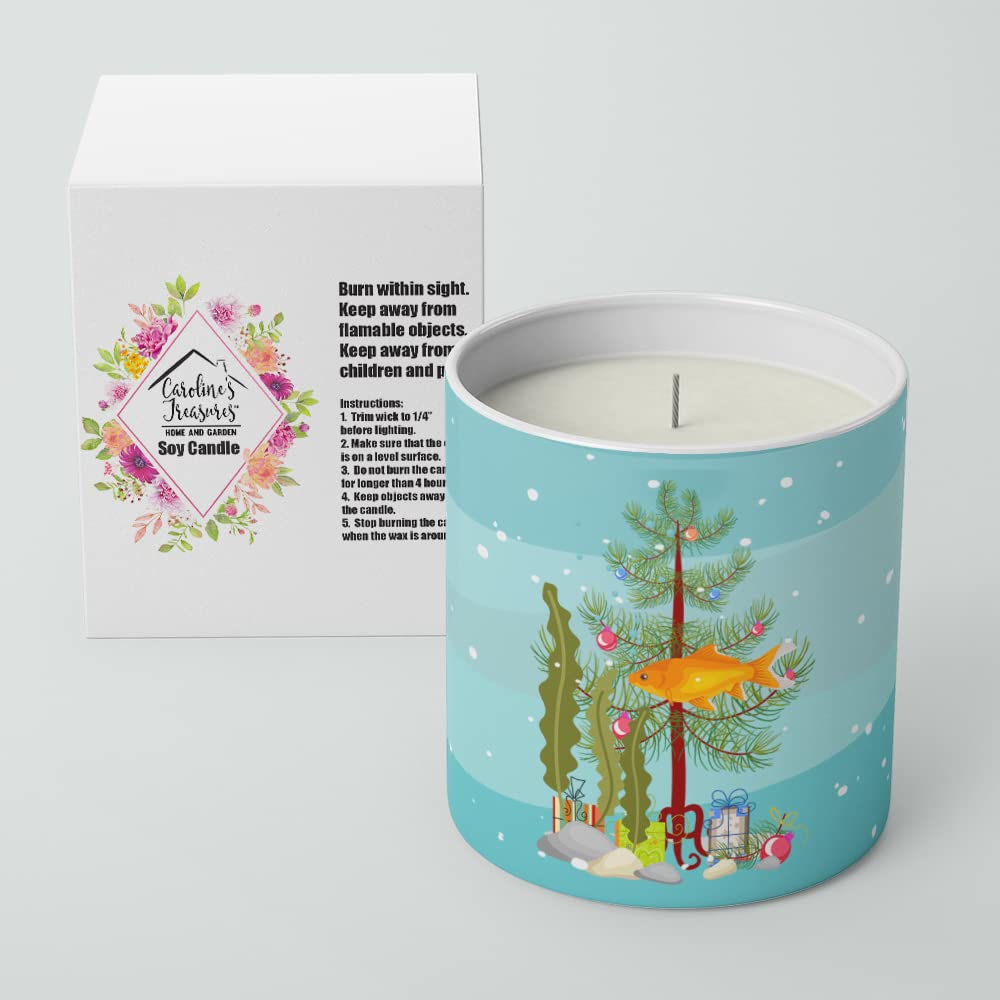 Caroline's Treasures CK4512CDL Goldfish Common Merry Christmas 10 oz Decorative Soy Candle Nature Soy Wax Essential Oil Home Decor Ideal for Bedroom Kitchen Bath Office Gift, 10 oz