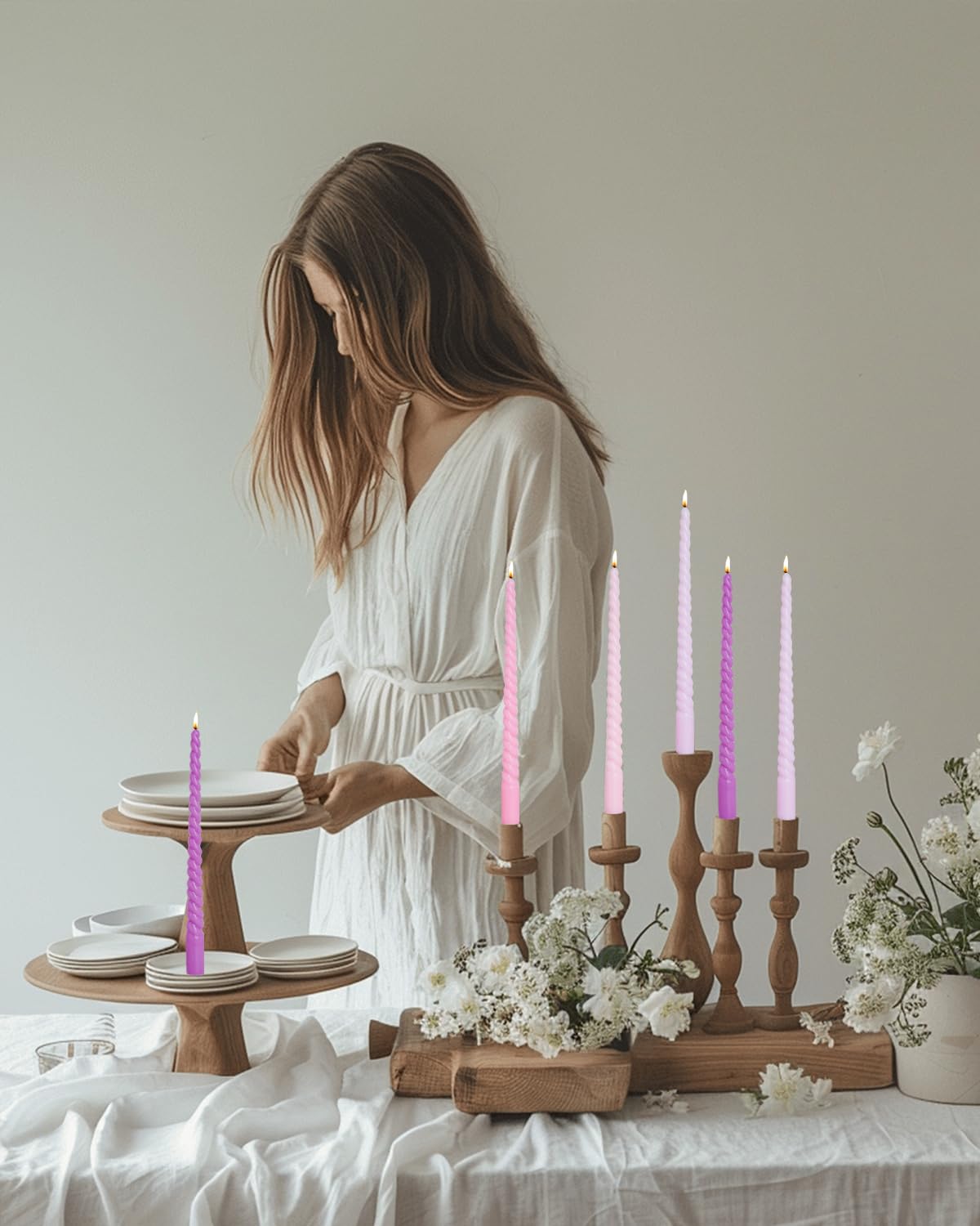 LPUSA Brown Tall Taper Candles 12 inch Unscented Smokeless Long Spiral Tapered Candle for Candlesticks Sticks Wedding Advent Home Decor Dinner Christmas,Set of 12,Spiral