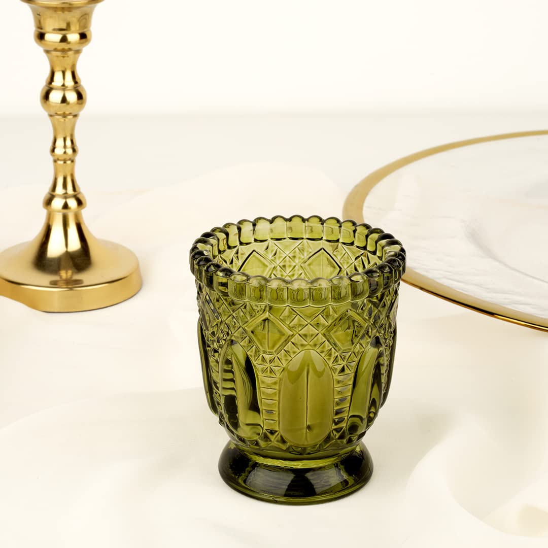 Koyal Wholesale Vintage Glass Candle Holder (Pack of 6), 3 x 2.75 (Olive Green)