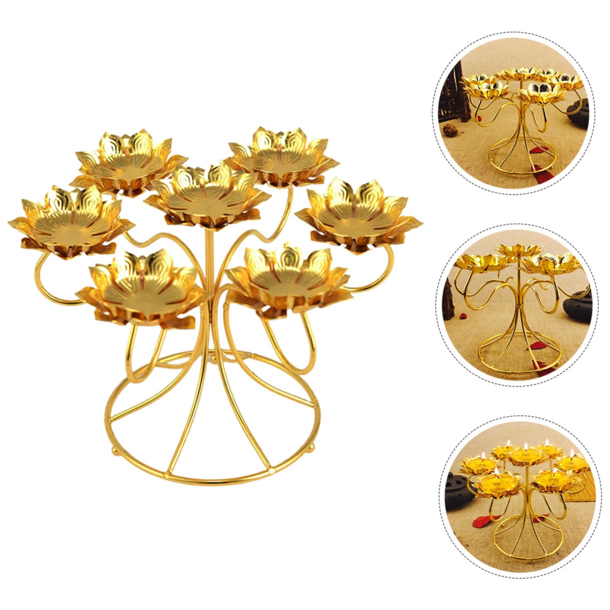 IDEANATEGRATE Golden Alloy Lotus Shape Metal Tealight Candle Holder, Heat-Resistant and Not Easy to Break, for Bedroom and Living Room Furniture Decoration