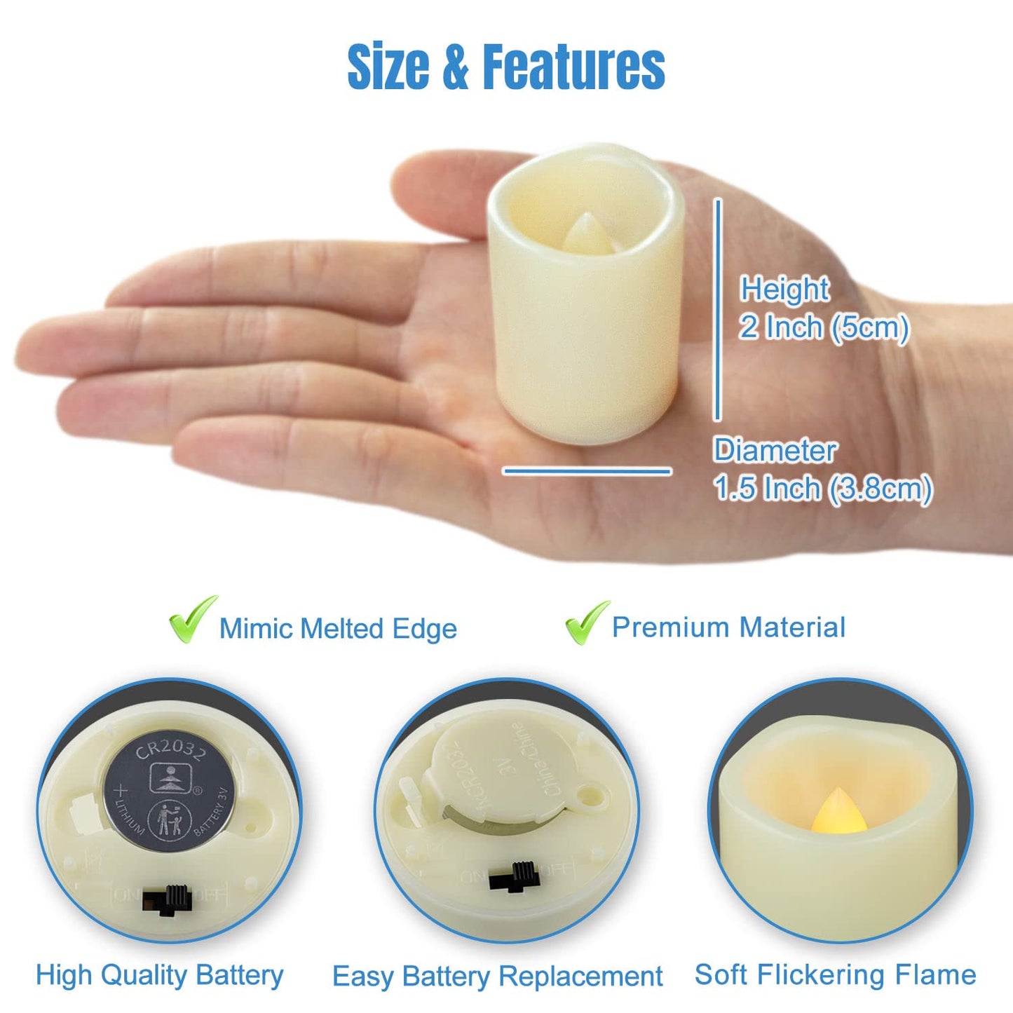 CANDLE IDEA 1.5" x 2" Flameless LED Votive Candles 12 Pack, Battery Powered Flickering Electric Outdoor Flameless Tea Lights, Fake Tealight Candle Bulk for Christmas, Thanksgiving Centerpieces Decor