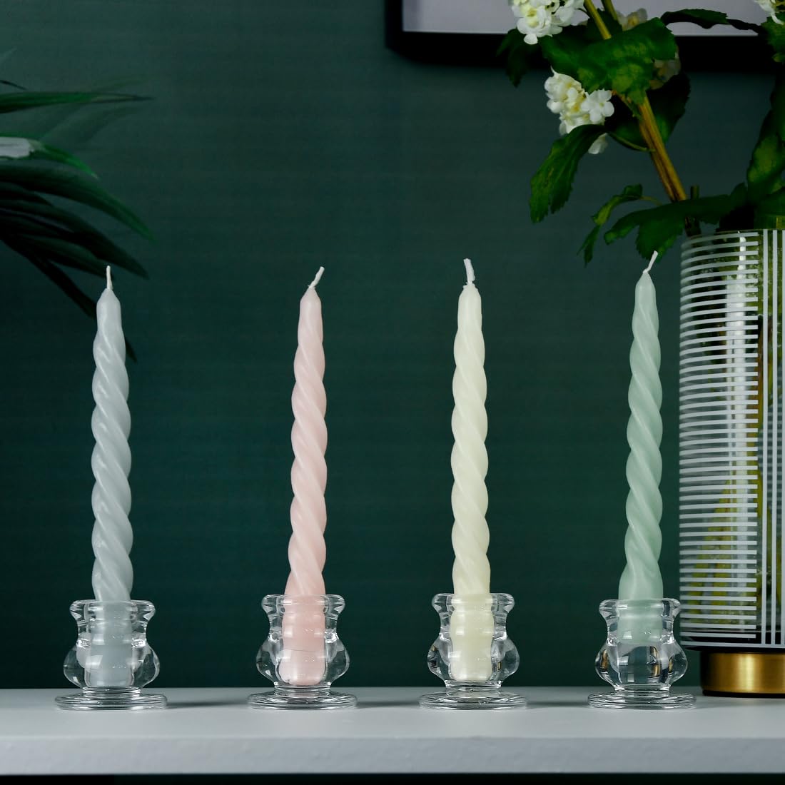 JONERAY 18PCS Taper Candle Holders Bulk,Clear Glass Candlestick Holders,Glass Candle Holder for Wedding Party,Festival Decoration