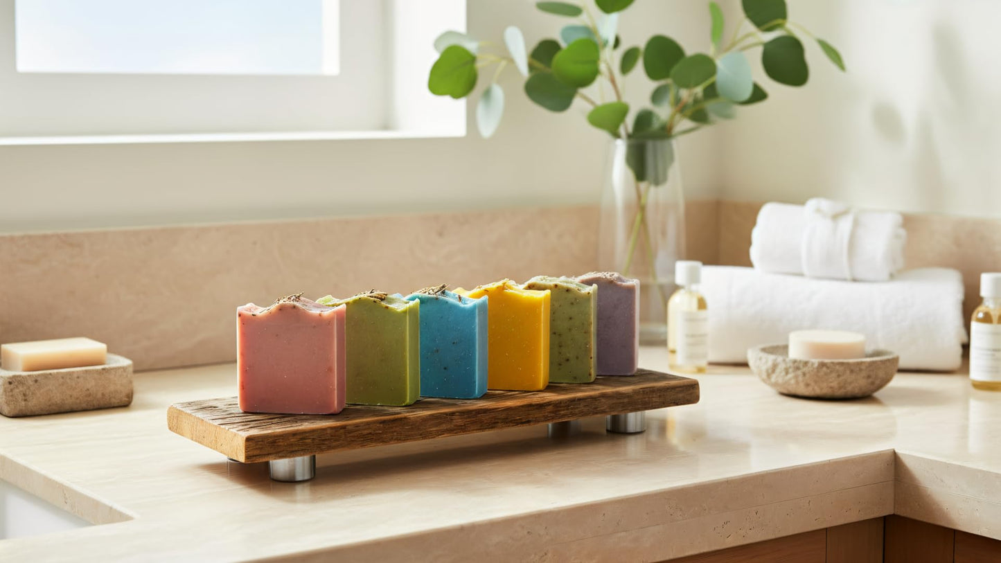Rustic Revival | Barnwood Soap Tray Wood Counter Top Riser Pedestal Rustic Reclaimed Wood Soap Stand for Kitchen, Bathroom, Soaps, Essential Oils, Incense, and More! (3.5x10 inch Tray)