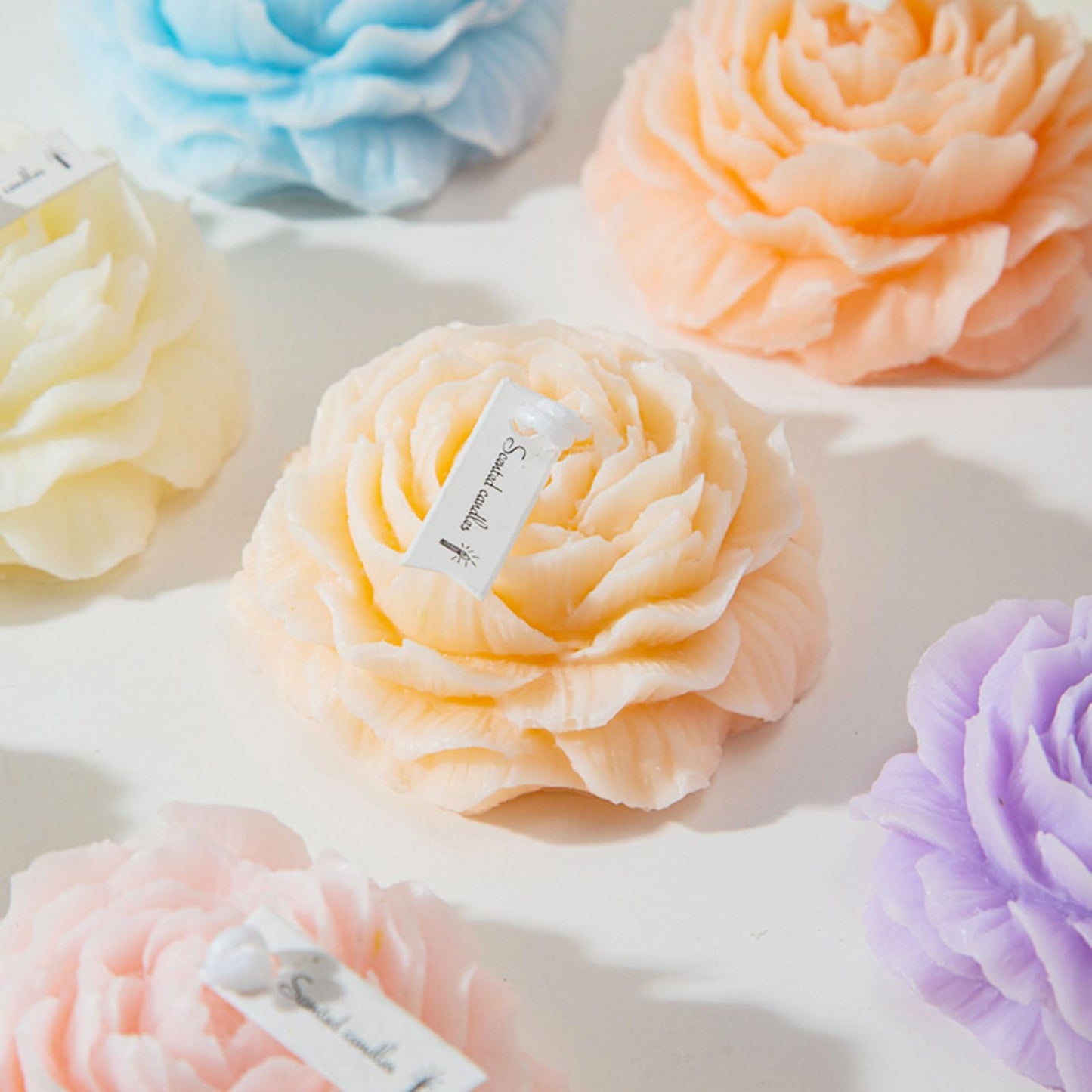 Peony Flower Shape Candles 1 Pack Soy Wax Decorative Candle for Bedroom Home Scented Candle Gift to Friends Family (Champagne)