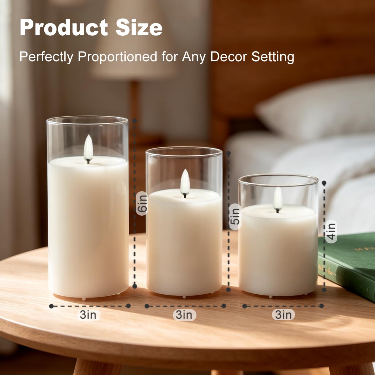 Rechargeable Flameless Glass Pillar Candles – Real Wax Flameless Candles Home Decorations,–Set of 3, Realistic Flickering LED Light,Remote & Timer, Ideal for Living Room, Bedroom & Festival Décor