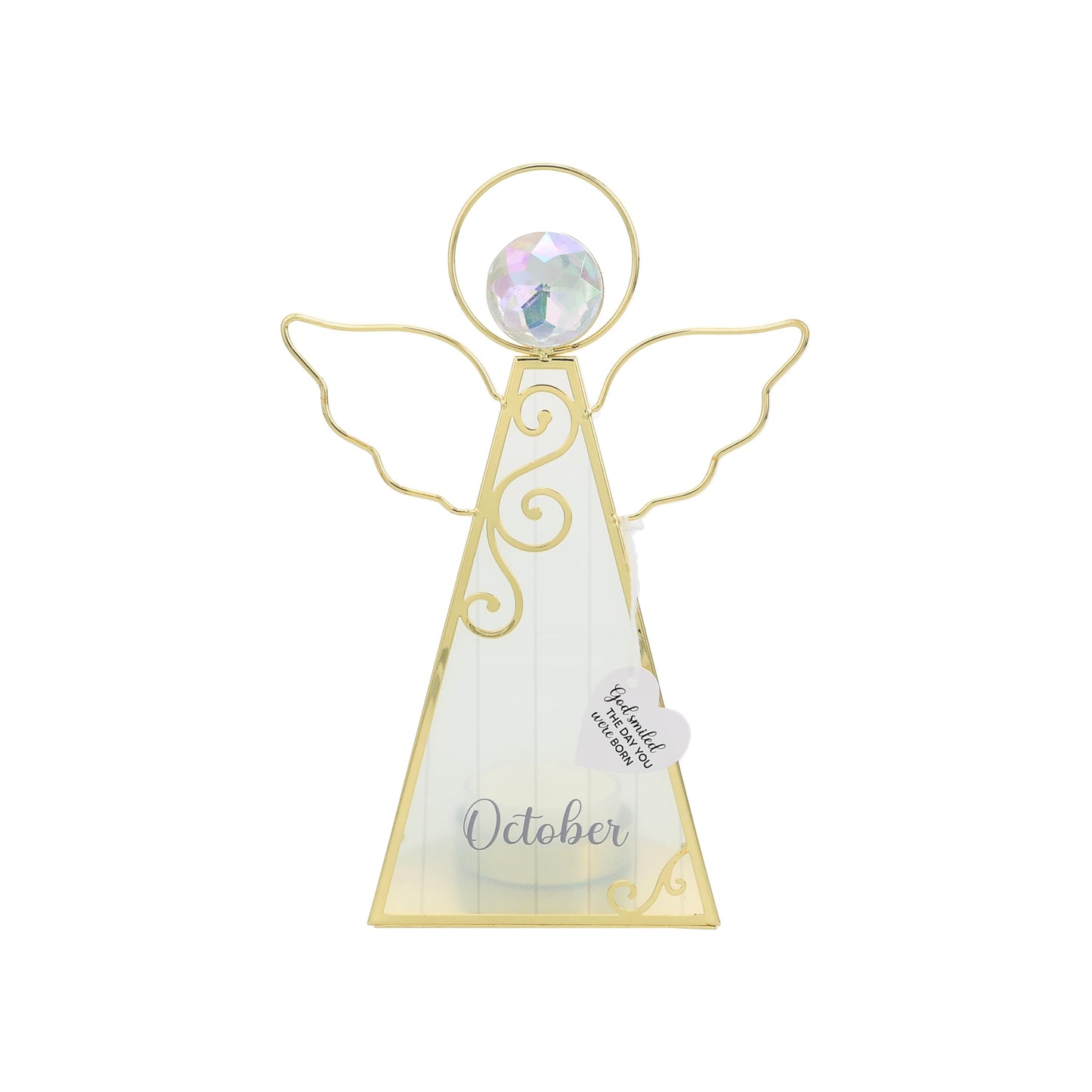 Pavilion Gift Company- October - 6.5" Angel Tealight Candle Holder Religion Faith October Birth Month Birthday Zodiac Libra Scorpio Crystal Birthstone Keepsake Decor Gift
