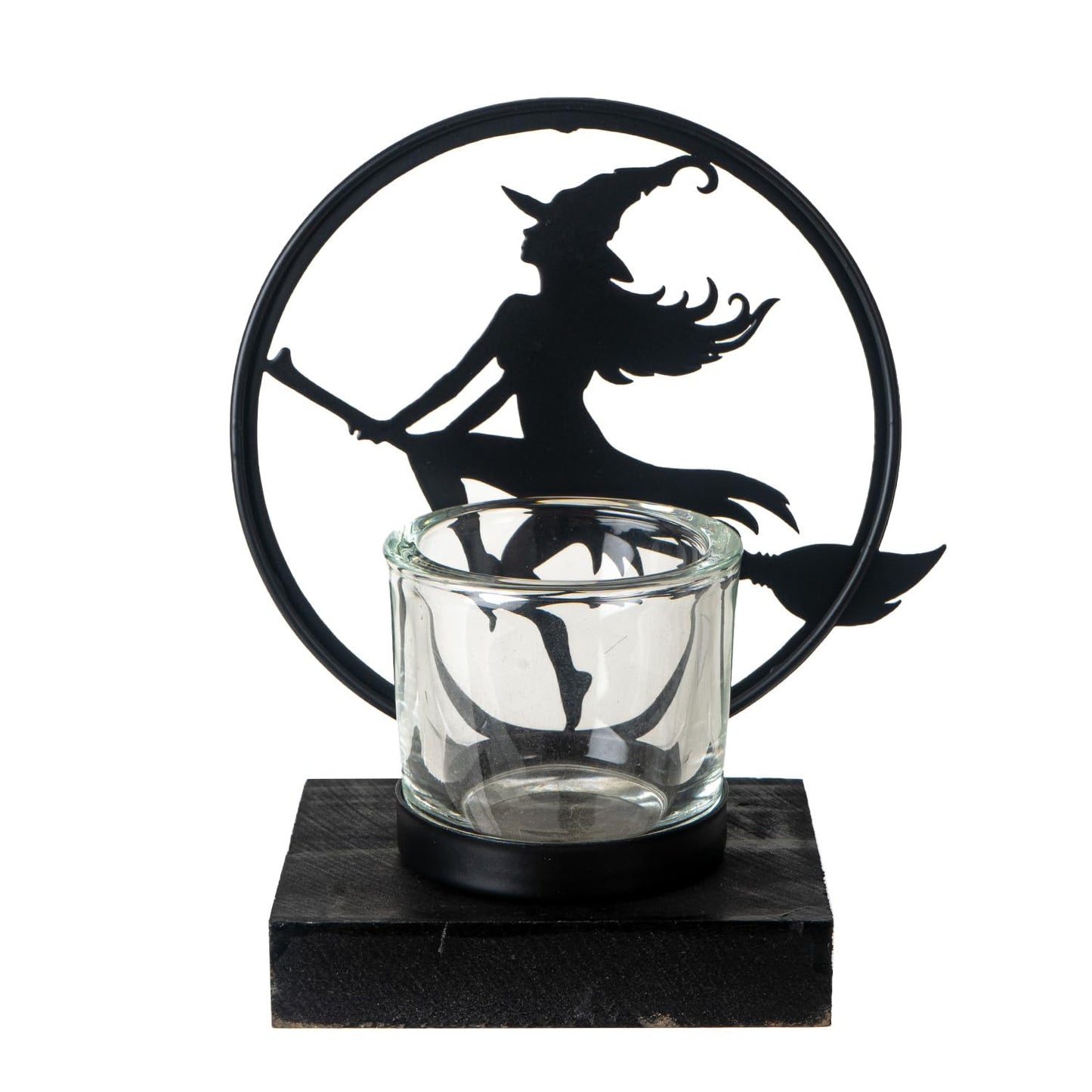 Pacific Giftware Witch by Moonlight Tea Light Holder by Alchemy England Gothic Witch Silhouette of a Flying Witch on Broomstick Ideal for Halloween and Home Decor 6.25" Tall