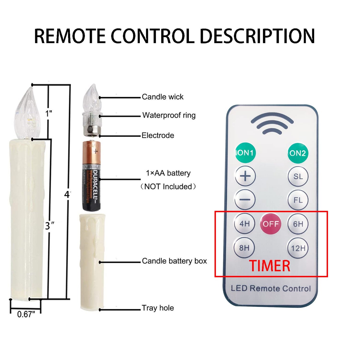 HANNAHONG 10 PCS Flamless Taper Fake Candles,Battery Operated LED Window Flickering Lights with Timer Remote, Perfect for Christmas Holiday Home Party Decoration, Warm White