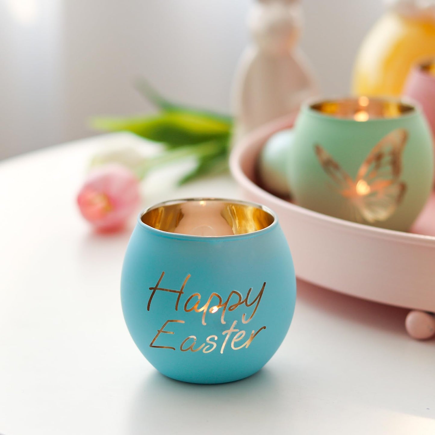 SHMILMH Easter Table Decorations 6PCS Glass Votive Tealight Candle Holders, Indoor Centerpiece Decorations, Women Adult Easter Gifts
