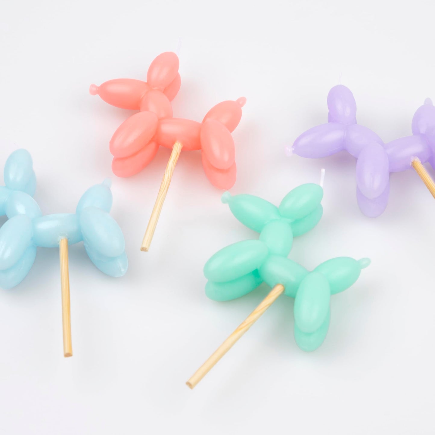Meri Meri Balloon Dog Candles (Pack of 4), 4 Birthday Party Candles in Assorted Colors, 3.5" Tall, Unscented