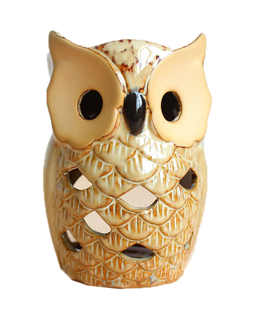 MONMOB 4.7 Inch Ceramic Owl Oil Warmer Aromatherapy Burner/Tea Light Candle Holder Oil Burner/Essential Oil Warmer Candle Holder/Wax Warmer Ideal Gifts for Women, Mom or Birthdays