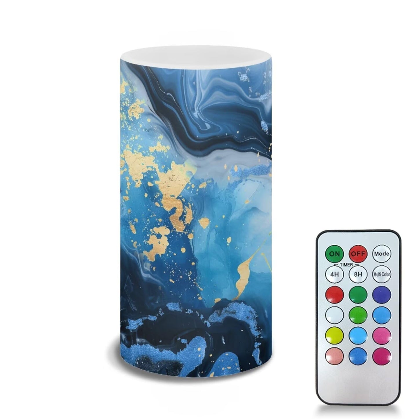 Merkmak Pack of 1 Blue Marble Flameless Candles Battery Operated Candles with Remote and Timers Flickering LED Elictric Pillar Tealights for Outdoor Indoor Home Decoration