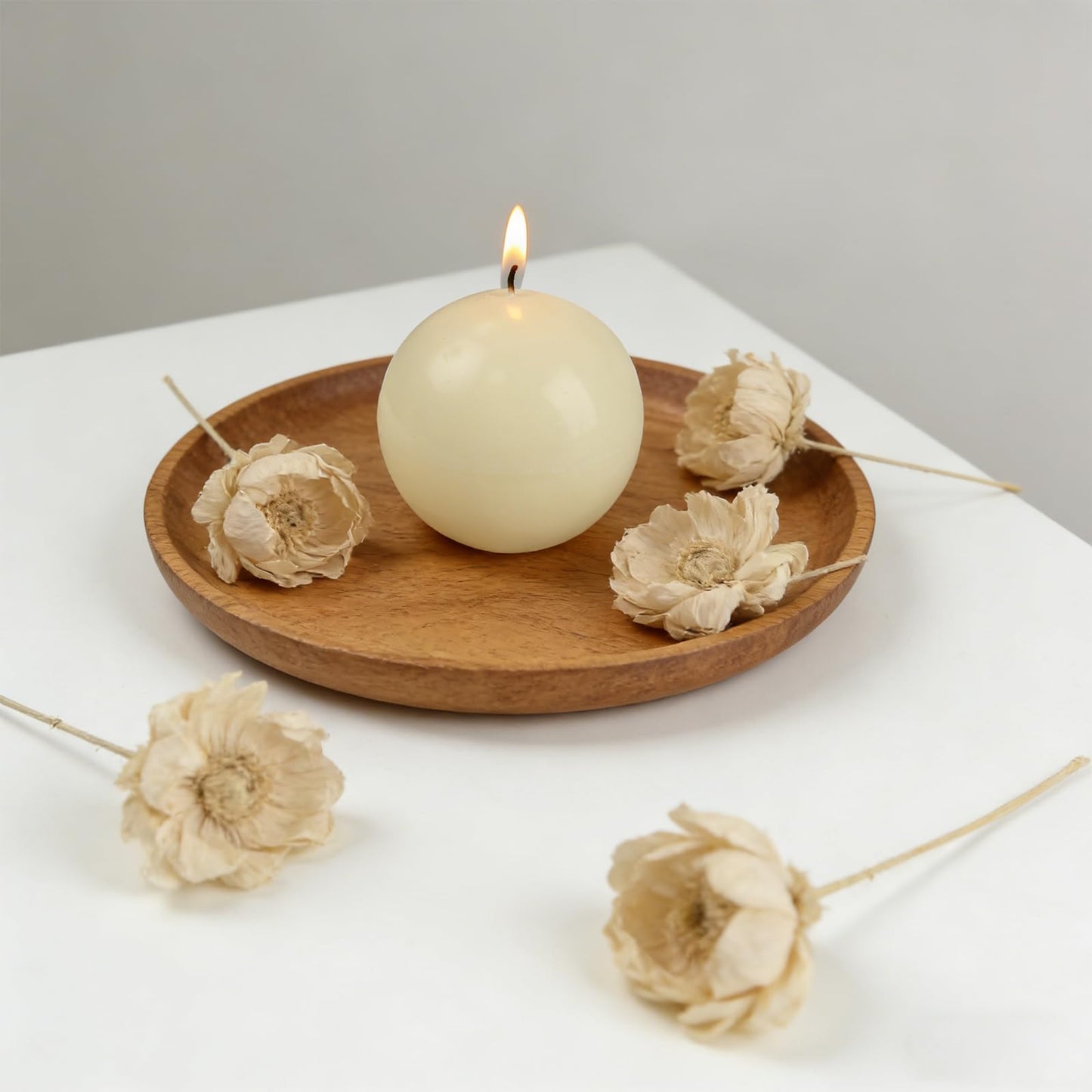 Ivory Ball Pillar Candles Set of 3 – 3" Unscented Round Sphere Candles, Hand-Poured for Weddings, Home Decor & Centerpieces, 40-Hour Dripless Burn