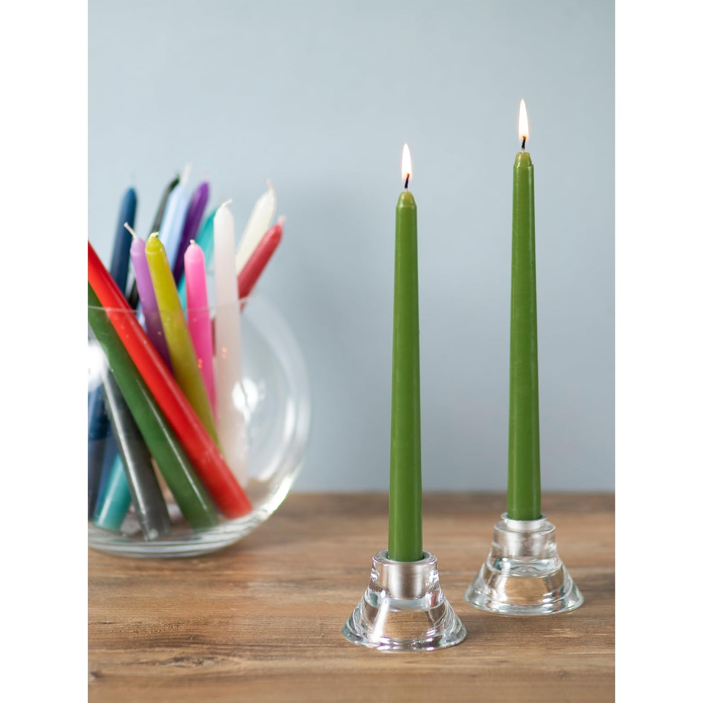 CANDWAX 10 inch Taper Candles - Set of 4 - Dripless, Unscented and Smokeless - Green Tapered Candle Sticks - Perfect for Dinner - Grass Green Candles
