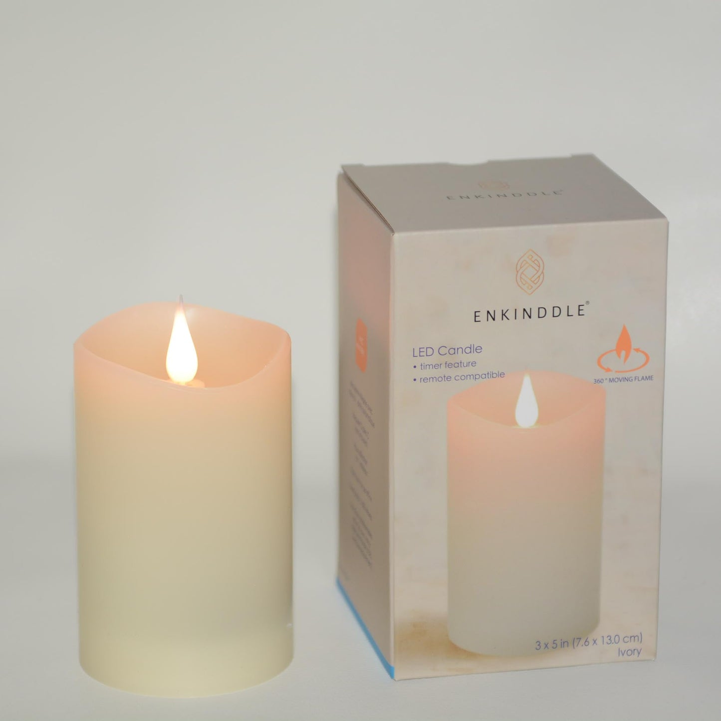 ENKINDDLE Flameless Candles with Timer, 3D Moving Flame LED Pillar Candle, Real Wax Flickering Candle, Battery Operated, Ivory 3"x5" for Table Centerpiece & Home Décor