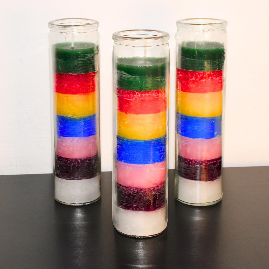 Simply Soson 3 Pack Unscented 7 Color Glass Prayer Devotional Candle, Hand Poured Wax Candles - 2 Inch x 8 Inch, Great for Sanctuary, Vigils, Casting Chimes, Rituals, Spells, Wiccan & More