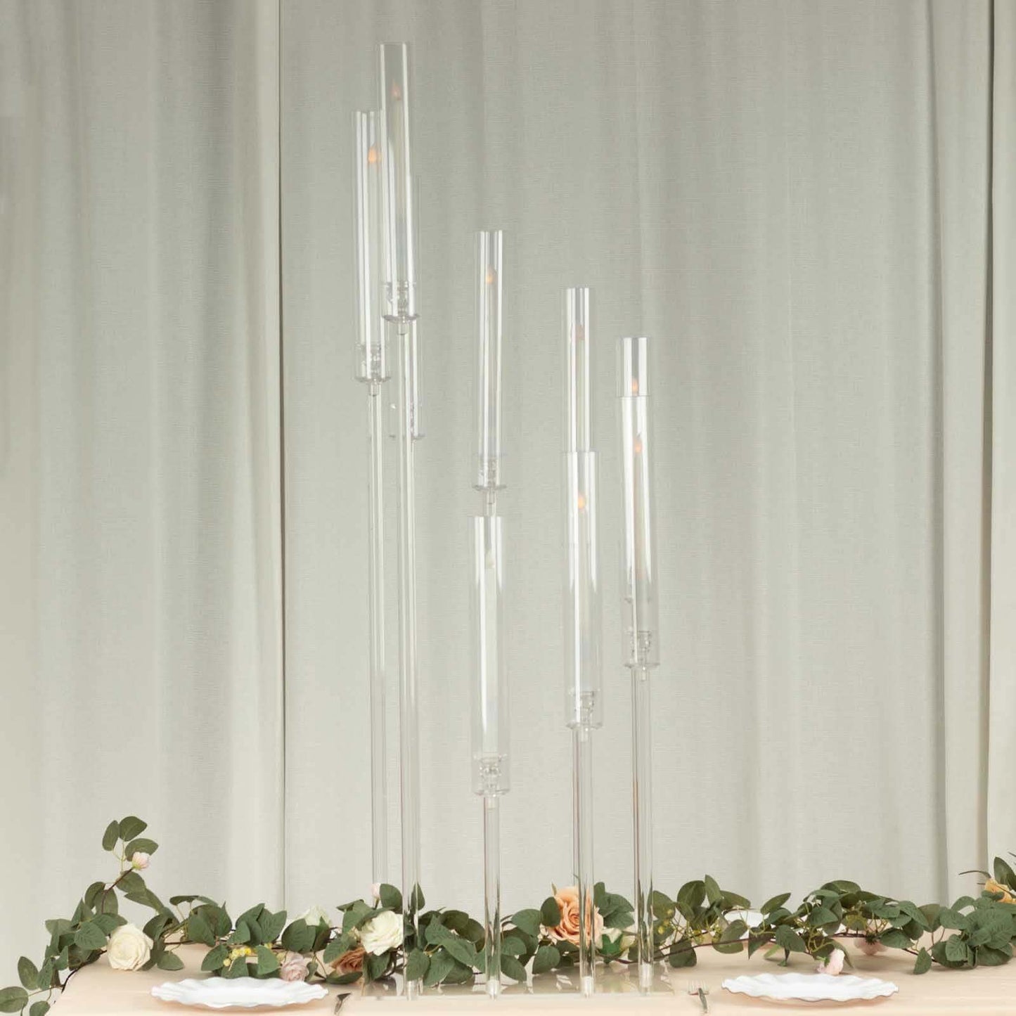 Efavormart 23" Tall Clear 3-Arm Crystal Round Glass Taper Candle Candelabra, Pillar Candle Holder Wedding Centerpiece