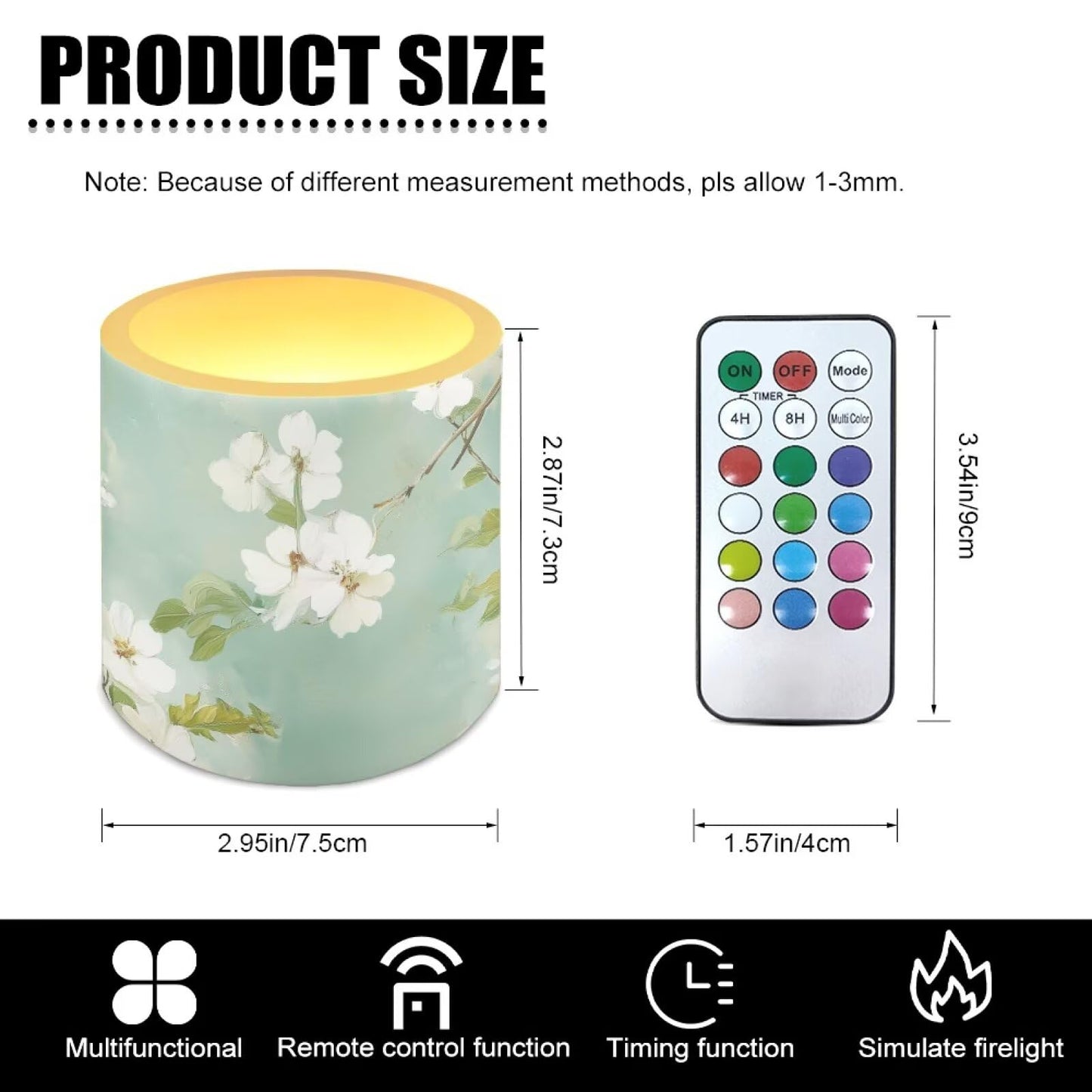 Cozeyat Mint Floral Flameless LED Candles 4 Pack Battery Operated with Remote Control Timer Pillar Candles Waterproof for Home Garden Use