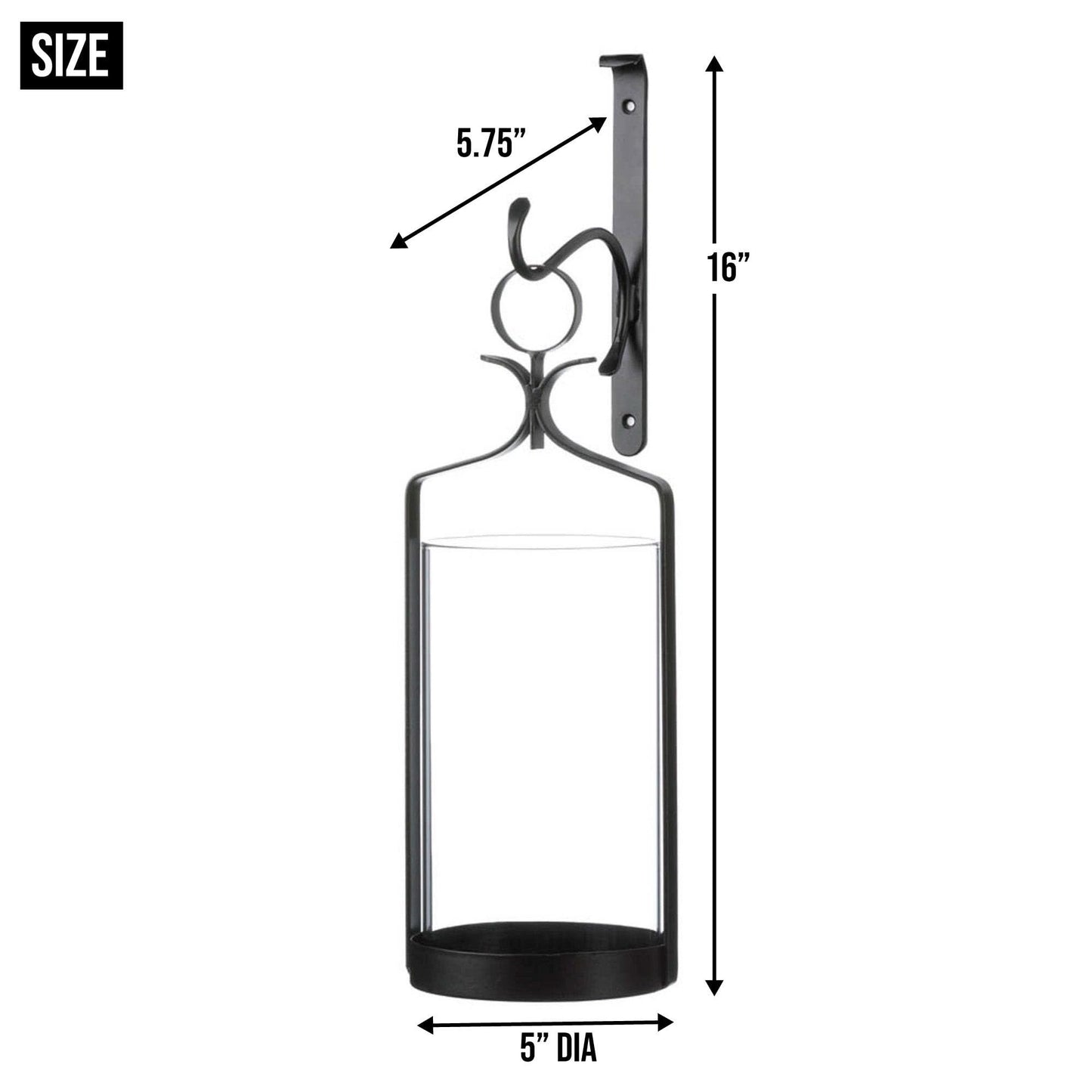 Zingz & Thingz Romantic Metal Wall Sconce Candle Holder, 5x5.625x16, Hanging Hurricane