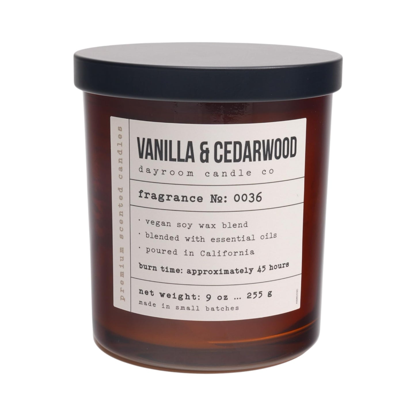 LEOBEN CO – Vanilla & Cedarwood Scented Candle – 9oz, Dayroom Collection Design – 50 hr Burn time – Poured in California Using Vegan Soy Wax and Essential Oils – Made in Small Batches