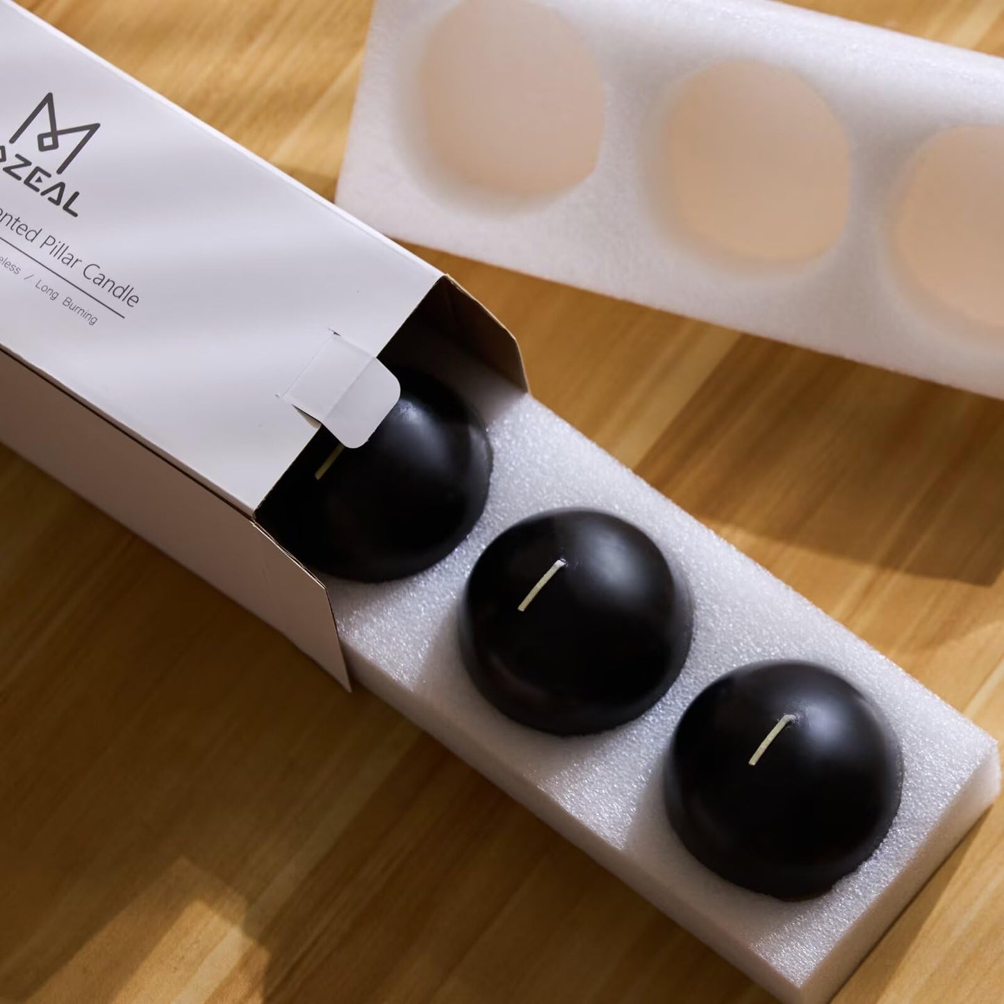 MOZEAL Hand-Poured, 3 Inch Black Round Ball Candles - Elegant Black Round Pillar Candles Set of 3, Dripless, Unscented, Smokeless, Ideal for Halloween Decor.