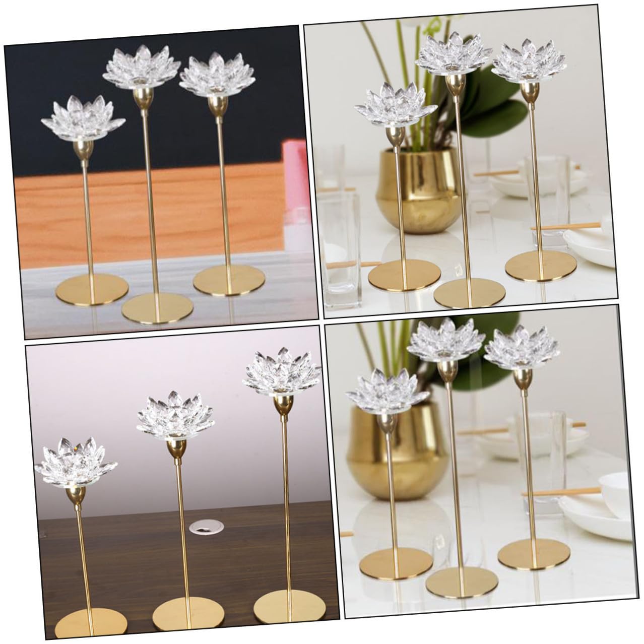 Artibetter Modern Small Metal Candle Stand Crystal Lotus Design, Golden Romantic Candlelight Dinner Holder for Wedding and Dining Room Decoration