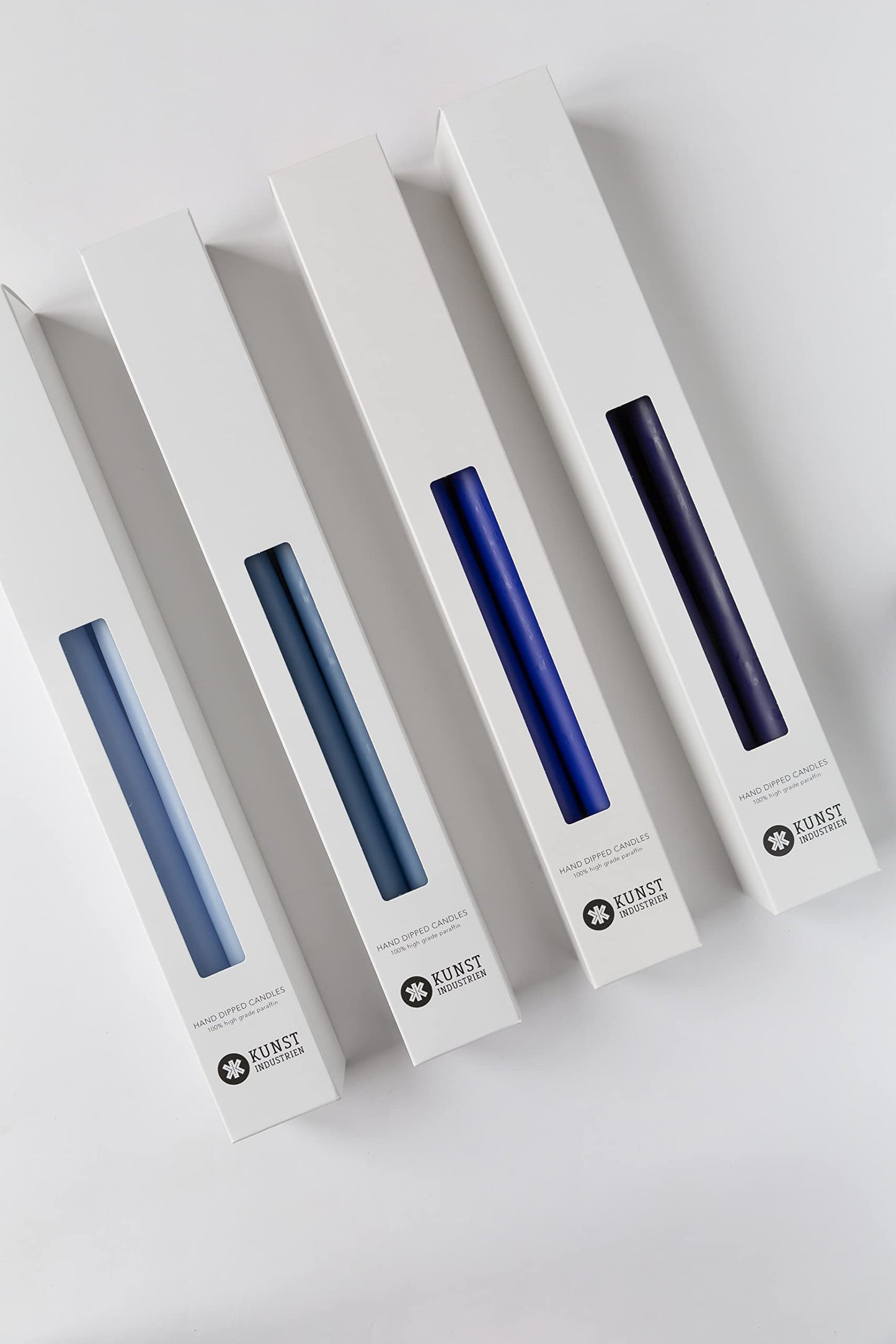 Kunstindustrien® Taper Candles – Set of 4, 13.8" – Made in Denmark, Long Burning Candles 15h, Unscented & Smokeless Candlesticks – Elegant Tall Candles for Weddings, Dinners & Home Decor (Pastel Blue)