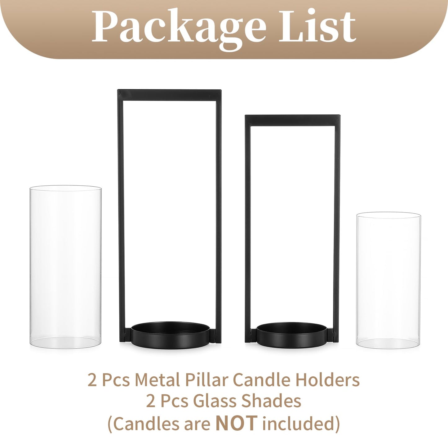 Sziqiqi Hurricane Candle Holder for Pillar: Black Modern Candle Holders for Table Centerpiece - Geometric Candle Stand Set of 2 with Glass for Living Room Fireplace Christmas Decor