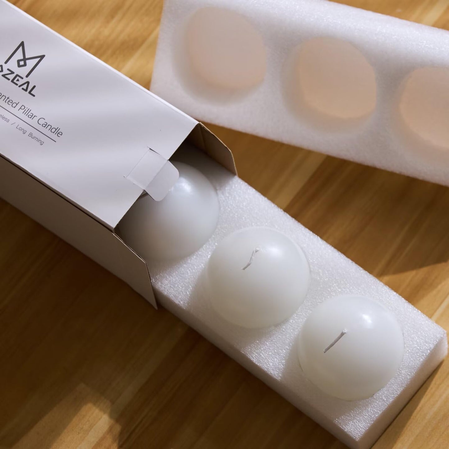 MOZEAL Hand-Poured, 3 Inch White Round Ball Candles - Elegant White Round Pillar Candles Set of 3, Dripless, Unscented, Smokeless, Ideal for All Occasions.