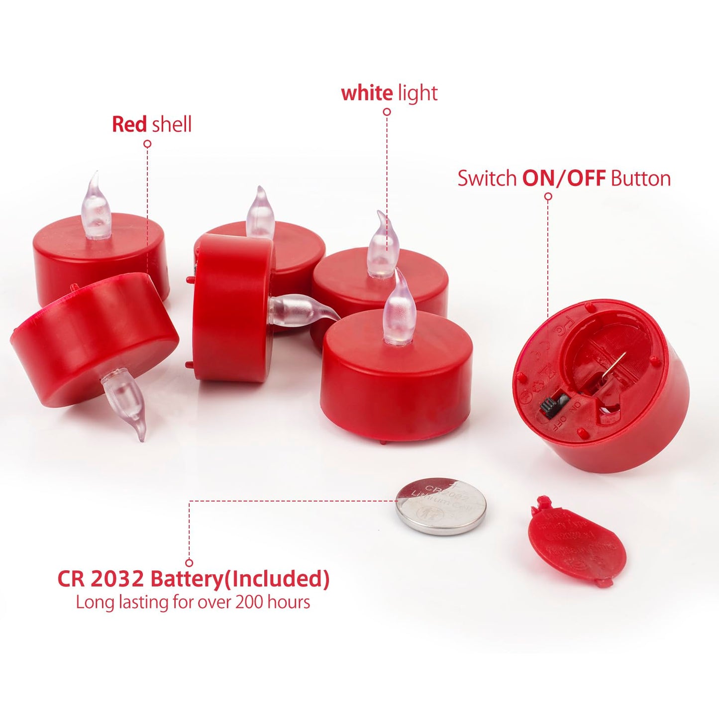 Biyanuo Tea Light, 100 Pack Flameless LED Tea Lights Candles Flickering red 200+ Hours Battery-Powered Tealight Candle. Ideal for Party, Wedding, Birthday, Gifts and Home Decoration (Red)