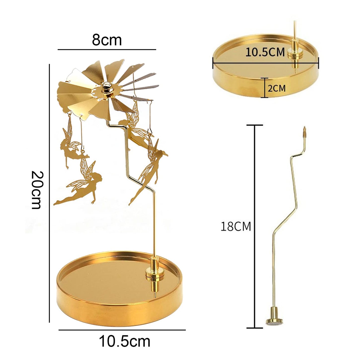 PhantomSky Rotating Candle Carousel Metal Tea Light Candle Spinner Holder, Candlestick Holders for Wedding Birthday Valentine's Day Christmas Party Decoration Home Decor Gifts - Golden Fairy