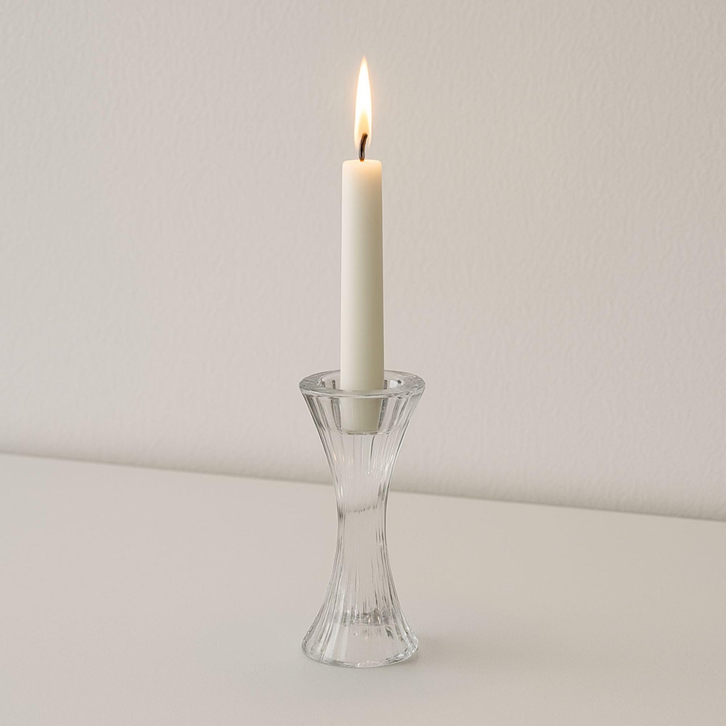 Biedermann & Sons Ribbed Hour-Glass Shape Tealight and Taper Candle Holders, Clear - 6.5 Inch Tall