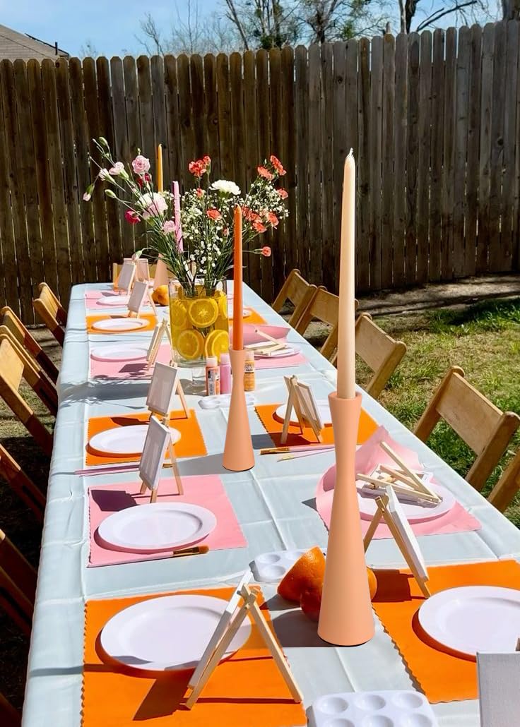 Vixdonos Taper Candle Holders Metal Candlestick Holders Set of 3 Table Mantel Decorative Candle Stand for Dinning,Party,Wedding,Home Decor(Pink Orange)