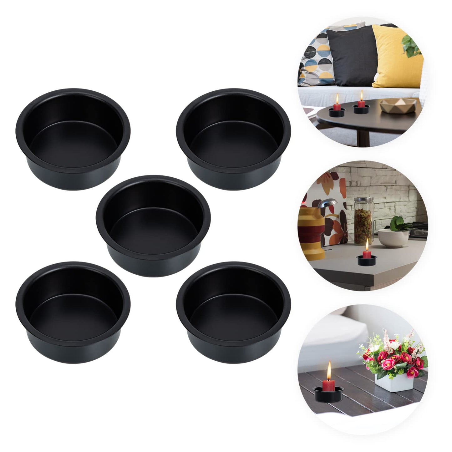 Uonlytech 5pcs Tea Light Tins Cups, Black Metal Tea Light Candle Holder Empty Scented Candle Cup DIY Candle Holders for Party Wedding Table Decoration